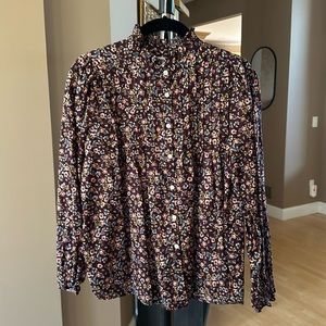 NWOT LOFT Floral Pintucked Ruffle Blouse